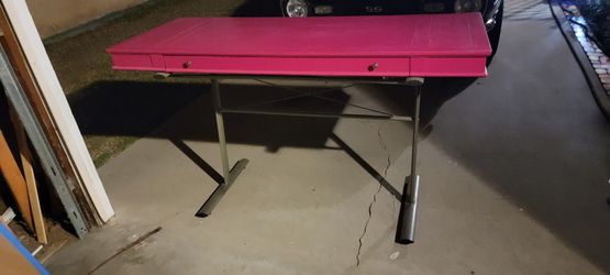 Pink Wood Desk with Metal Legs