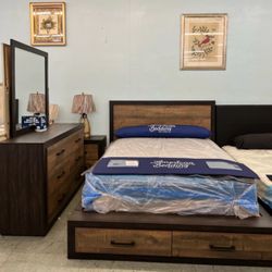 🔥Hot Deal🔥Brand New Queen Bed Frame With Footboard Drawers, Dresser, Mirror and Nightstand $1399, Finance Available 