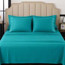 Teal Floral Bedding Comforter Set 6 piece queen size