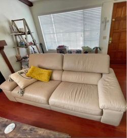 Beige Leather 3-Seat Sofa