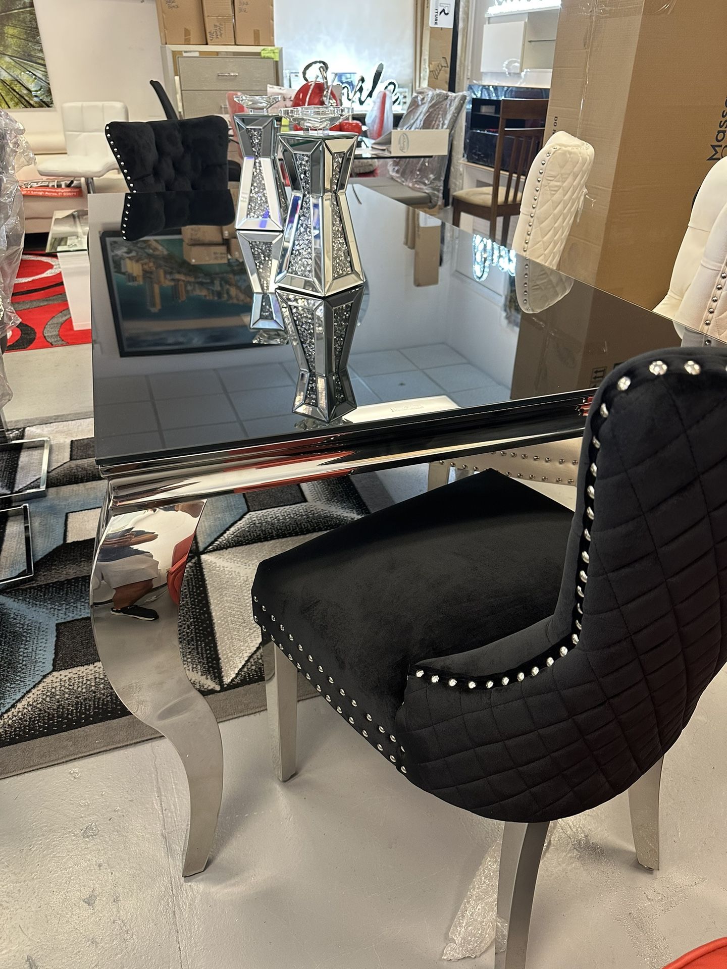 New Dining 5 Pc Set Glass Top Table 71x35x30”H