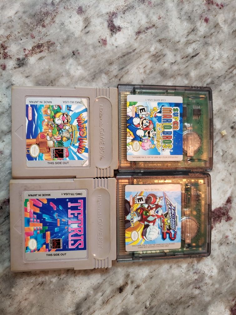 Megaman xtreme 2, Super Mario bros Deluxe, Tetris, Warioland gameboy color