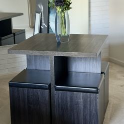 5-Piece Space-Saving Dining Set with 4 Storage Ottomans – Dark Espresso