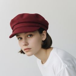 Nine West Wool Blend News Boy Gatsby Cap OSFA Wine Red Hat