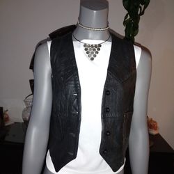 Women's Vintage Black Leather Vest 
