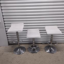Bar Stools 3 White Leather Modern Style