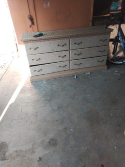 Dresser With Mirror And Two Long Intables With Drawers