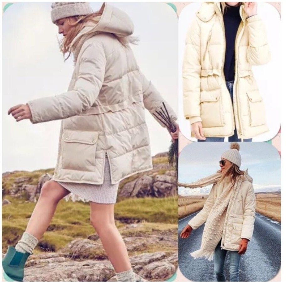 Like-New Women's JCrew Winter White Puffer Coat Size Large