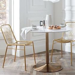 Round White Dining Table with gold Brass Base