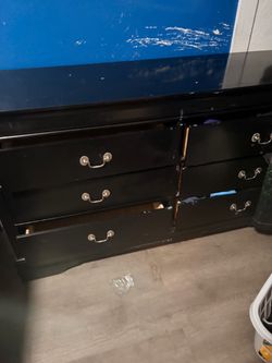 Black Wood Dresser with Six Drawers