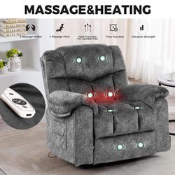 Recliner Chair Massage Rocker Swivel Heated with Hideable Cup Holders, Comfortable Lounge Wide, E-2