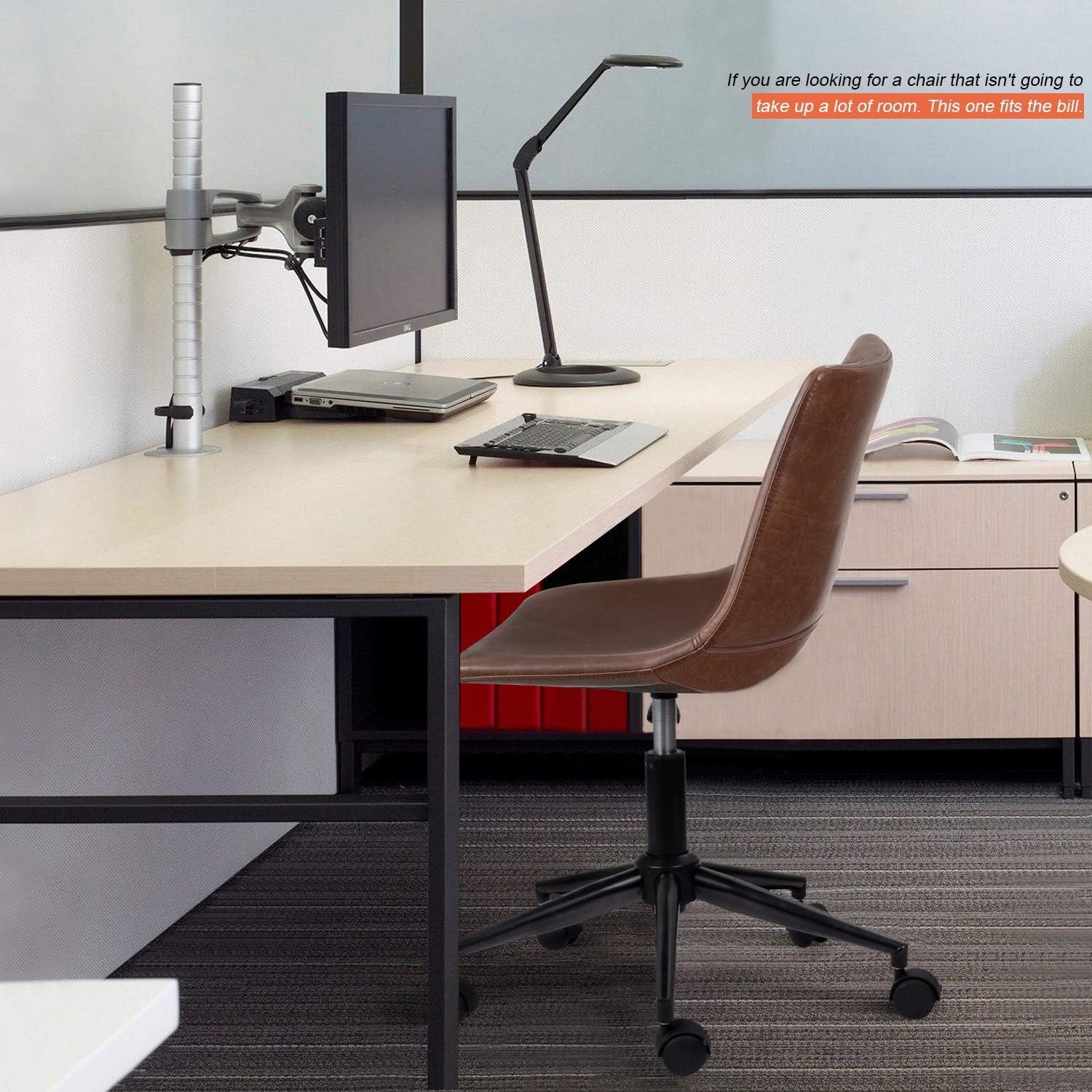 New Mid Back Office Chair PU Leather Computer Desk Chair Adjustable Swivel Task Chair Armless New in box T OC85PSBN-D Office chair Computer deskComp