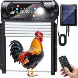 Automatic Chicken Coop Door Solar Powered, Roll-Up Anti-Jam Auto Chicken Door Opener with Light Sensor, Timer & Remote Control, Large 9.45" x 10" Open