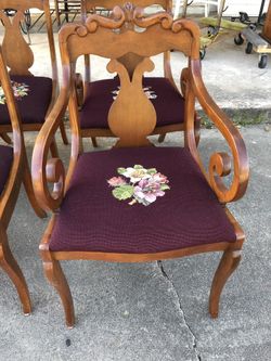 Set 8 walnut needlepoint chairs