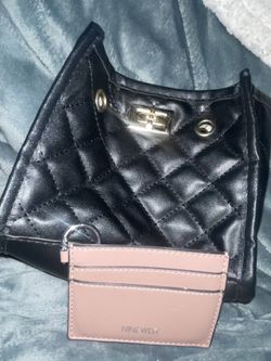 Black Quilted Clutch With Nine West Nude Card Holder