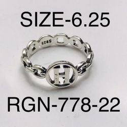 Silver Initial Signet H Ring For Men & Women: RGN-778-22/Size-6.25