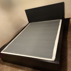 BLACK IKEA QUEEN BED FRAME AND BOXSPRING 