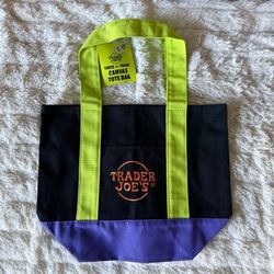 Trader Joe's 2026 Trick or Treat Mini Canvas Tote Bag Black Green Purple NWT