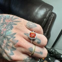 Stunning 🤩  !! Orange Citrine + White Sapphire Ring Set In 925 Sterling Silver !