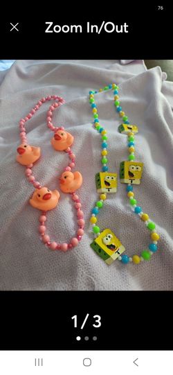 Marti Gras Pink Rubber Duckie and SpongeBob Necklace