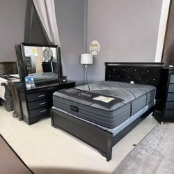 AMALIA BLACK PANEL BEDROOM SET
Queen Bed, Dresser, Nightstand and Mirror