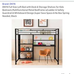 Full Size Loft Bed with Desk & Storage Shelves 