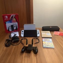 Nintendo Switch OLED White Bundle w Animal Crossing New Horizons, OEM Case, 64GB Micro SD Card