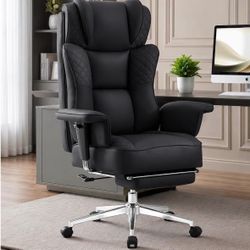 Office Desk Chair, High-Back Big and Tall Leather Chair with Footrest, Ergonomic Reclining Computer Chairs, Comfy Executive Wide Chair with Lumbar Sup