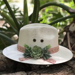Sun Hat Hand Embellished Succulent Hat / Sombrero
