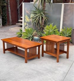 Stickley Mission Oak Arts & Crafts 2 Piece Living Room Table Set