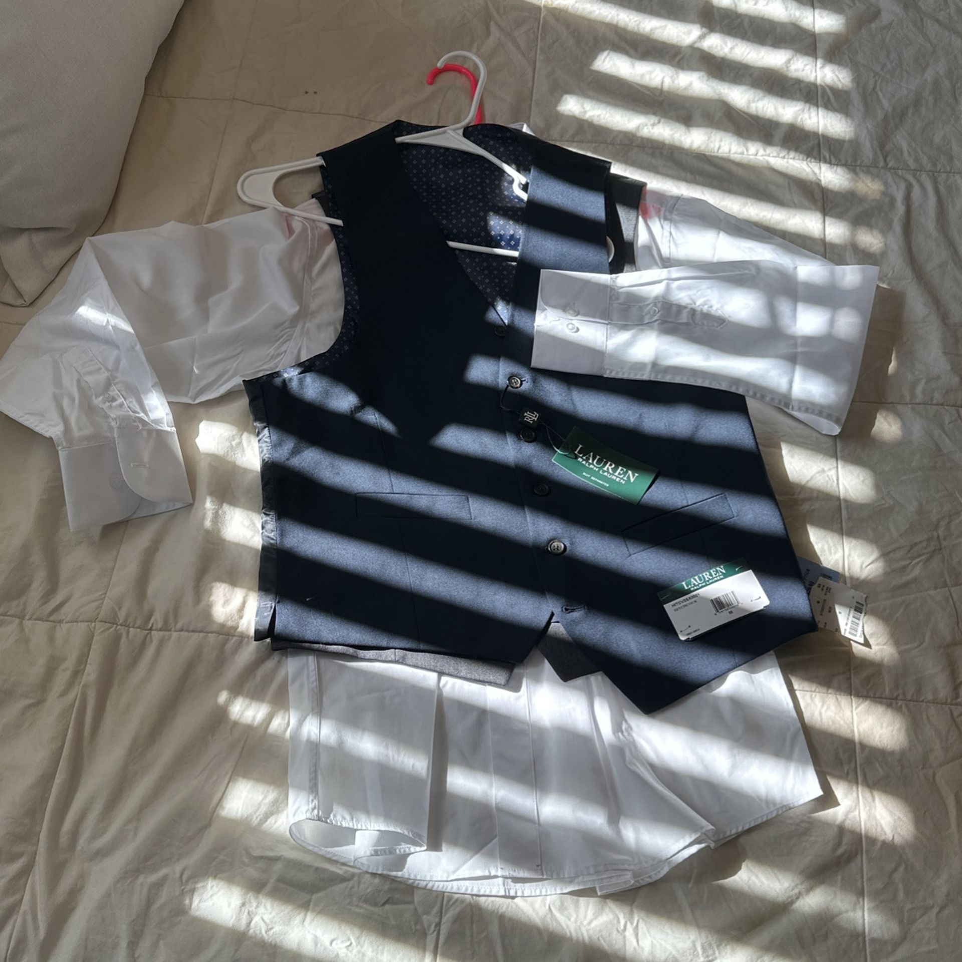 New Medium Ralph Lauren Navy Blue Vest And White Shirt