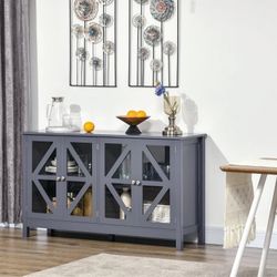  Sideboard, Buffet Cabinet with 4 Tempered Glass Doors and Adjustable Storage Shelf, Credenza, Gray