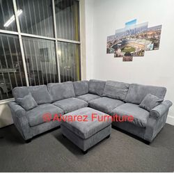 Corduroy Sectional Sofa With Ottoman 