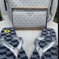 Michael Kors Silver Crossbody Set  Flip flops size 9 Serious inquiries only please  Pick up location in Pico Rivera 