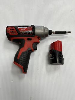 MILWAUKEE 1/4” HEX IMPACT DRIVER, IN USED CONDITION WITH BATTERY 