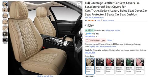 Nunivak PU Leather Car Seat Covers, Universal Fit, Full Set Beige