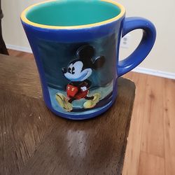 Disney Store Mickey Mouse Ceramic Coffee Mug Blue Green Interior