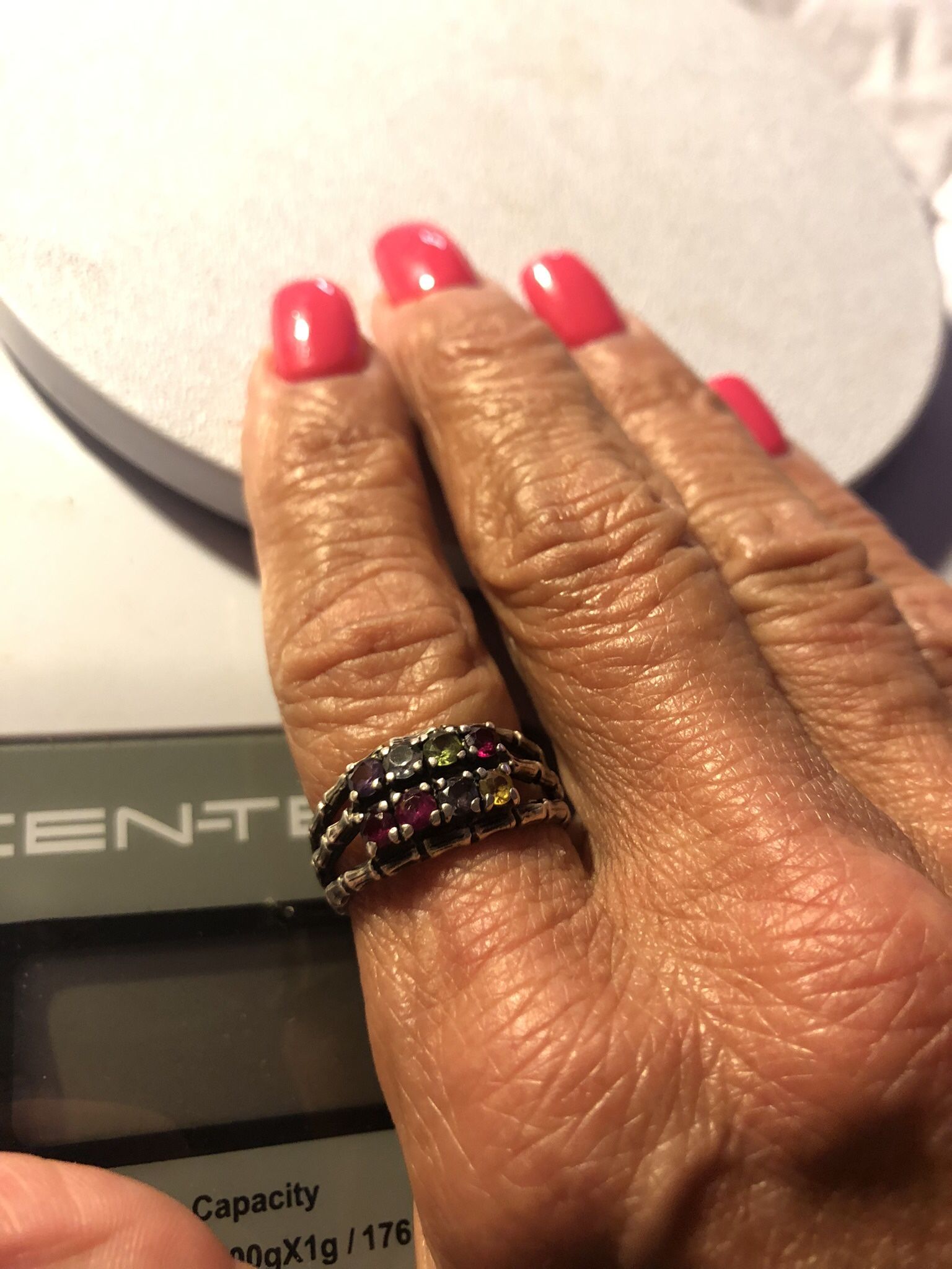 Size 8 Mothers Ring Silver 925 Six Stones