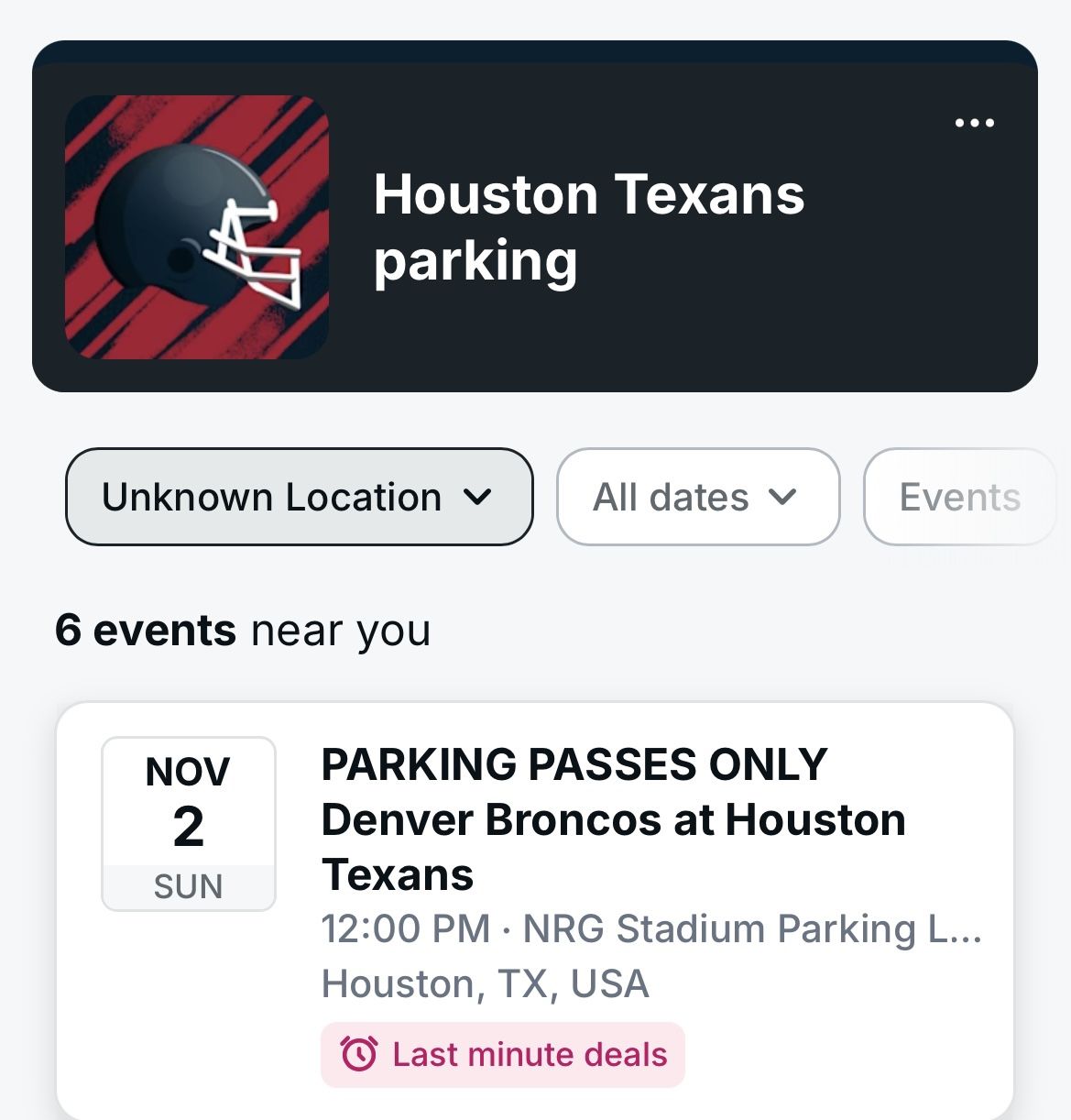 Parking Pass For Texans Vs Broncos Blue Lot