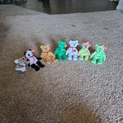 Original Beanie Babies Lot – 90s Vintage – Peace, Valentino, Curly + More (7 Total)