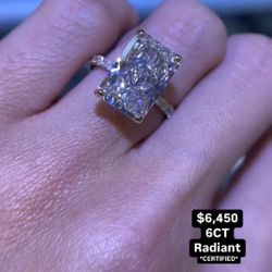 14K 6CT  Lab Grown Radian Engagement Ring 