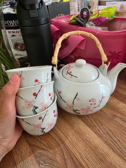 New Teapot w/ Tea Cup Set Cherry Blossom