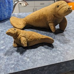 Vintage Manatee Sand Sculpture...Mom & Baby