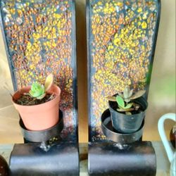 Gorgous Metal With Mosaic Inlay Candle Or plant Holder