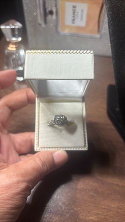 Duo Silver Heart Cluster Stone Ring Size 5