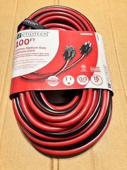 100-ft 12/3 Medium Duty 3 Prong Red and black Indoor Extension Power Cord