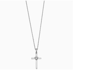 10 K White Gold Diamond Heart Cross Necklace 