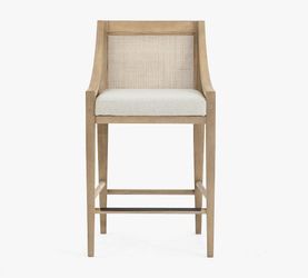 Pair of Pottery Barn Atwood Cane Counter Stools, Seadrift + Boucle