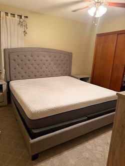 California king Upholstered Bed Frame with Tufted Headboard and California king bed mattress