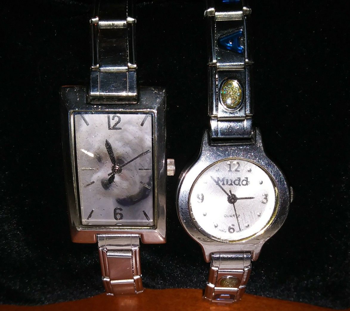 Women's Dog B'linQ Italian Charm bracelet w/Square Dog Face watch & 1) Mudd Italian Charm bracelet watch w/35 Extra Charms.